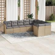 vidaXL Soffgrupp för trädgården med dynor 9 delar beige konstrotting