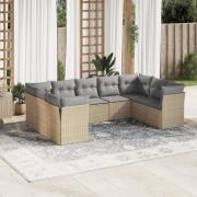 vidaXL Soffgrupp för trädgården med dynor 9 delar beige konstrotting