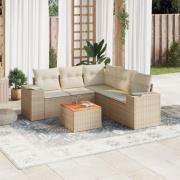 vidaXL Soffgrupp för trädgården med dynor 6 delar beige konstrotting