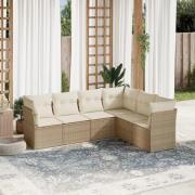 vidaXL Soffgrupp för trädgården med dynor 6 delar beige konstrotting
