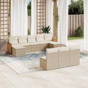 vidaXL Soffgrupp för trädgård med dynor 10 delar beige konstrotting