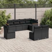 vidaXL Loungegrupp för trädgården med dynor 8 delar svart konstrotting