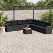vidaXL Loungegrupp 10 delar med svarta dynor konstrotting