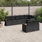 vidaXL Loungegrupp för trädgården med dynor 8 delar svart konstrotting
