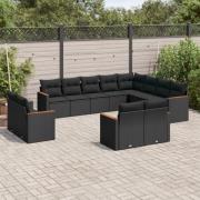 vidaXL Loungegrupp med dynor 12 delar svart konstrotting