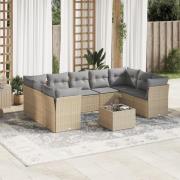 vidaXL Soffgrupp för trädgård med dynor 10 delar beige konstrotting