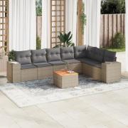 vidaXL Matgrupp för trädgården med dynor 8 delar beige konstrotting