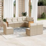 vidaXL Matgrupp för trädgården med dynor 8 delar beige konstrotting