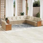 vidaXL Loungegrupp för trädgården m. dynor 11 delar beige konstrotting