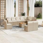 vidaXL Loungegrupp för trädgården m. dynor 11 delar beige konstrotting