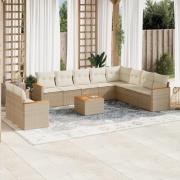 vidaXL Loungegrupp för trädgården m. dynor 11 delar beige konstrotting