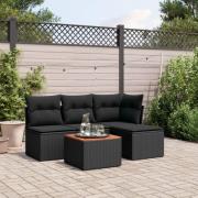 vidaXL Loungegrupp för trädgården med dynor 5 delar svart konstrotting