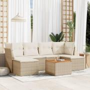 vidaXL Matgrupp för trädgården med dynor 7 delar beige konstrotting