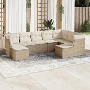 vidaXL Soffgrupp för trädgården med dynor 9 delar beige konstrotting