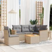 vidaXL Soffgrupp för trädgården med dynor 6 delar beige konstrotting