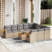 vidaXL Loungegrupp för trädgården m. dynor 11 delar beige konstrotting