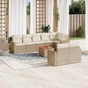 vidaXL Soffgrupp för trädgården med dynor 9 delar beige konstrotting