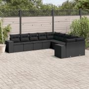 vidaXL Loungegrupp 10 delar med svarta dynor konstrotting