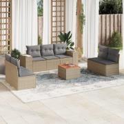 vidaXL Matgrupp för trädgården med dynor 8 delar beige konstrotting