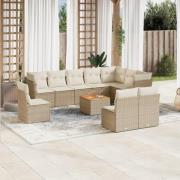 vidaXL Loungegrupp för trädgården m. dynor 11 delar beige konstrotting