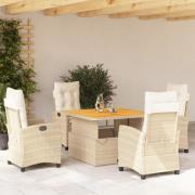 vidaXL Matgrupp för trädgården med dynor 5 delar beige konstrotting