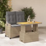 vidaXL Matgrupp för trädgården med dynor 2 delar beige konstrotting