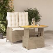 vidaXL Matgrupp för trädgården med dynor 2 delar beige konstrotting