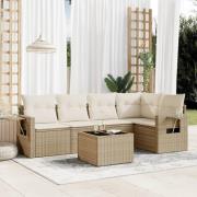 vidaXL Soffgrupp för trädgården med dynor 6 delar beige konstrotting