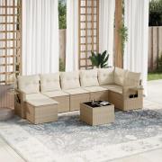 vidaXL Matgrupp för trädgården med dynor 8 delar beige konstrotting