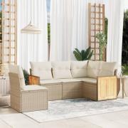 vidaXL Soffgrupp för trädgården med dynor 5 delar beige konstrotting
