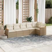 vidaXL Soffgrupp för trädgården med dynor 6 delar beige konstrotting