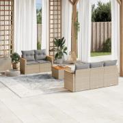 vidaXL Soffgrupp för trädgården med dynor 6 delar beige konstrotting