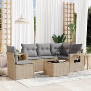 vidaXL Soffgrupp för trädgården med dynor 6 delar beige konstrotting