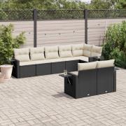 vidaXL Loungegrupp för trädgården med dynor 8 delar svart konstrotting