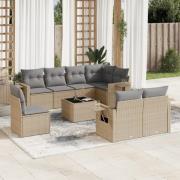 vidaXL Soffgrupp för trädgården med dynor 9 delar beige konstrotting