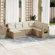 vidaXL Matgrupp för trädgården med dynor 7 delar beige konstrotting