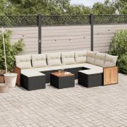 vidaXL Loungegrupp 10 delar med svarta dynor konstrotting