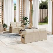 vidaXL Soffgrupp för trädgården med dynor 6 delar beige konstrotting