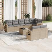 vidaXL Soffgrupp för trädgården med dynor 9 delar beige konstrotting
