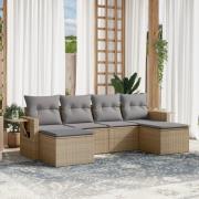 vidaXL Soffgrupp för trädgården med dynor 6 delar beige konstrotting