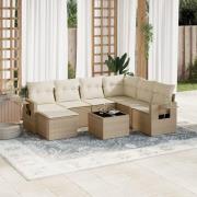 vidaXL Matgrupp för trädgården med dynor 8 delar beige konstrotting