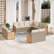vidaXL Loungegrupp för trädgården m. dynor 11 delar beige konstrotting