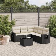vidaXL Loungegrupp med dynor 6 delar svart konstrotting
