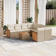 vidaXL Soffgrupp för trädgården med dynor 9 delar beige konstrotting