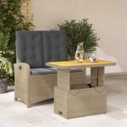 vidaXL Matgrupp för trädgården med dynor 2 delar beige konstrotting