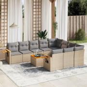 vidaXL Loungegrupp för trädgården m. dynor 11 delar beige konstrotting
