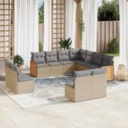 vidaXL Loungegrupp för trädgården m. dynor 11 delar beige konstrotting