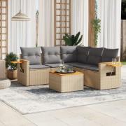 vidaXL Soffgrupp för trädgården med dynor 6 delar beige konstrotting