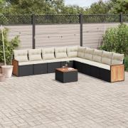 vidaXL Loungegrupp 10 delar med svarta dynor konstrotting