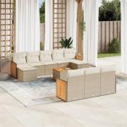 vidaXL Loungegrupp för trädgården m. dynor 11 delar beige konstrotting